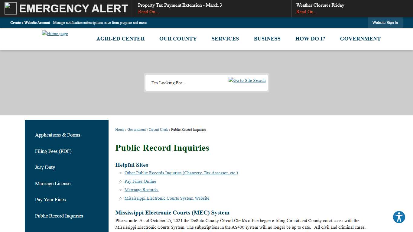 Public Record Inquiries DeSoto County, MS - Official Website